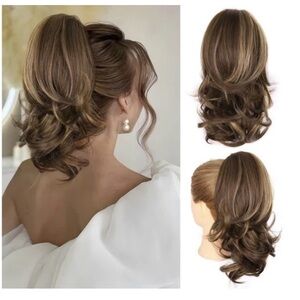 14” Claw Clip Ponytail Hair Extension – Chestnut Brown w/ Golden Highlights
